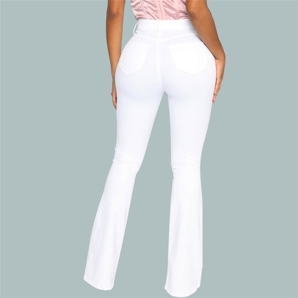 Cotton White High Waist Casual Flared Jeans Women